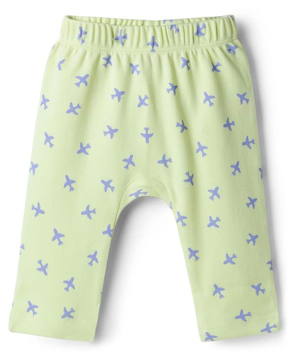 Babyhug 100% Cotton Interlock Knit Full Length Diaper Leggings with Airplane Print & Stripes Pack of 3 - Multicolor