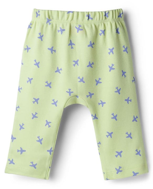 Babyhug 100% Cotton Interlock Knit Full Length Diaper Leggings with Airplane Print & Stripes Pack of 3 - Multicolor