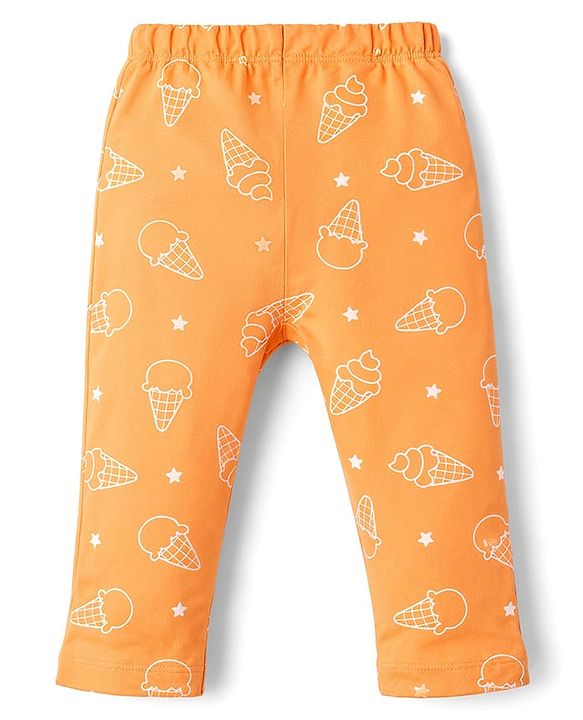 Babyhug Interlock Knit Full Length Star & Ice Cream Printed Diaper Leggings Pack of 3 - Multicolor