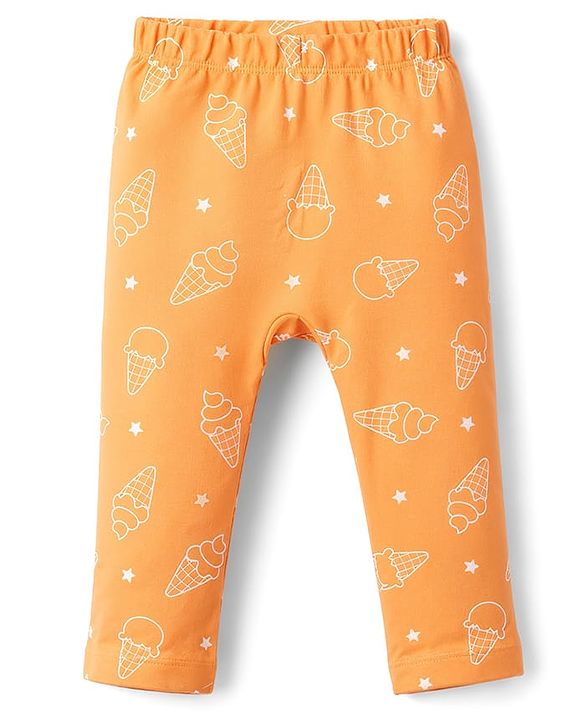Babyhug Interlock Knit Full Length Star & Ice Cream Printed Diaper Leggings Pack of 3 - Multicolor