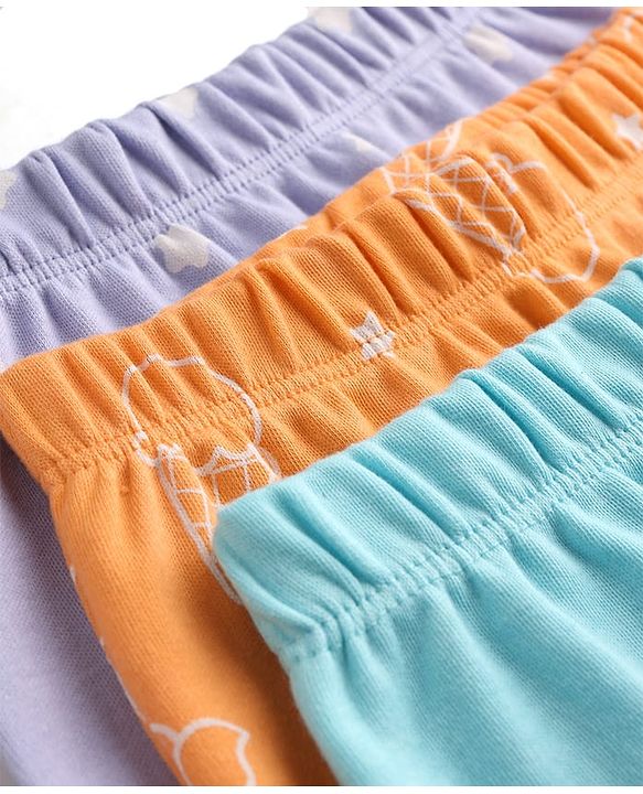 Babyhug Interlock Knit Full Length Star & Ice Cream Printed Diaper Leggings Pack of 3 - Multicolor