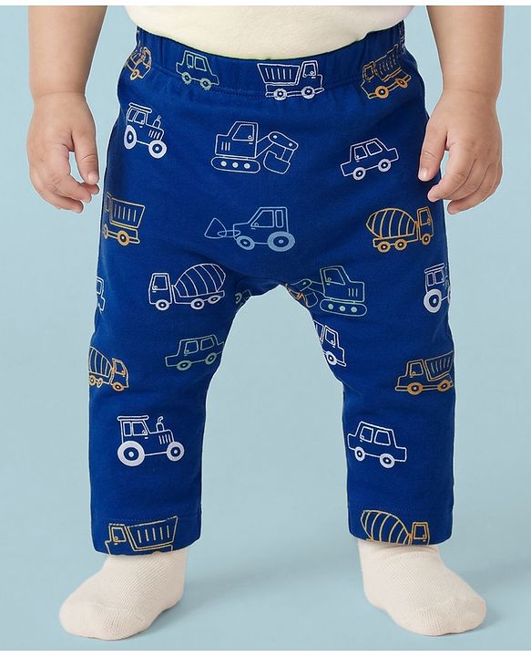 Babyhug Interlock Knit Full Length Diaper Leggings with Vehicle Print & Stripes Pack of 3 - Multicolor
