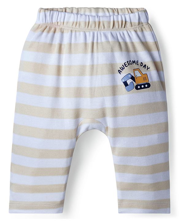 Babyhug Interlock Knit Full Length Diaper Leggings with Vehicle Print & Stripes Pack of 3 - Multicolor