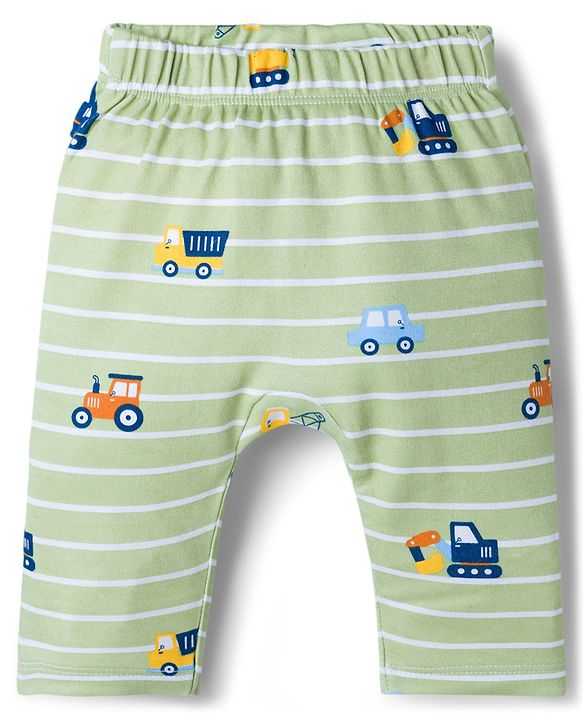Babyhug Interlock Knit Full Length Diaper Leggings with Vehicle Print & Stripes Pack of 3 - Multicolor