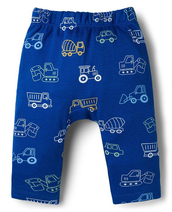 Babyhug Interlock Knit Full Length Diaper Leggings with Vehicle Print & Stripes Pack of 3 - Multicolor