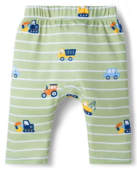 Babyhug Interlock Knit Full Length Diaper Leggings with Vehicle Print & Stripes Pack of 3 - Multicolor