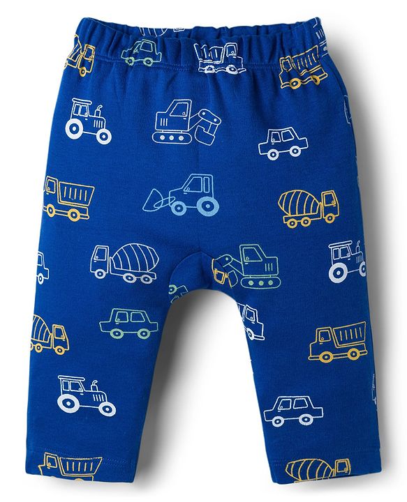 Babyhug Interlock Knit Full Length Diaper Leggings with Vehicle Print & Stripes Pack of 3 - Multicolor