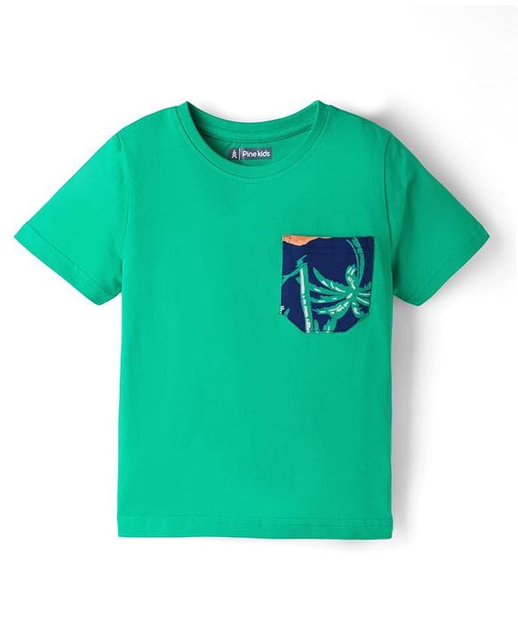 Pine Kids Cotton Knit Half Sleeves T-Shirt & Shorts Night Suit With Tree Print - Green