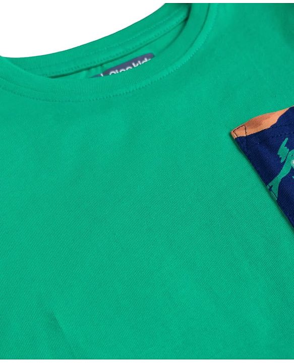 Pine Kids Cotton Knit Half Sleeves T-Shirt & Shorts Night Suit With Tree Print - Green