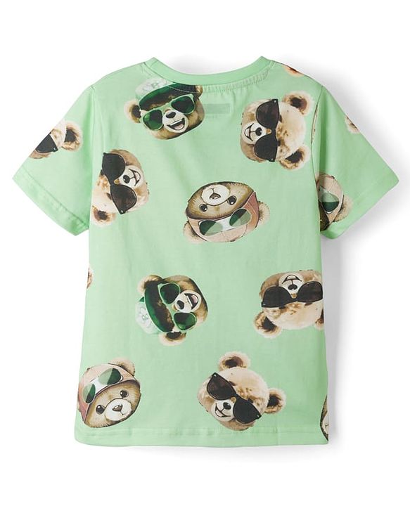 Pine Kids Cotton Knit Half Sleeves Co-ords T-Shirt & Shorts Night Suit with Bear Print - Lime Green