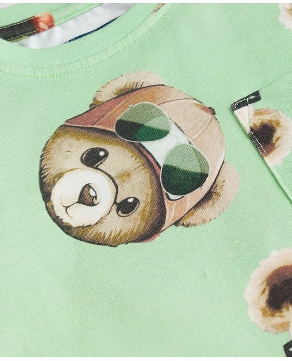 Pine Kids Cotton Knit Half Sleeves Co-ords T-Shirt & Shorts Night Suit with Bear Print - Lime Green