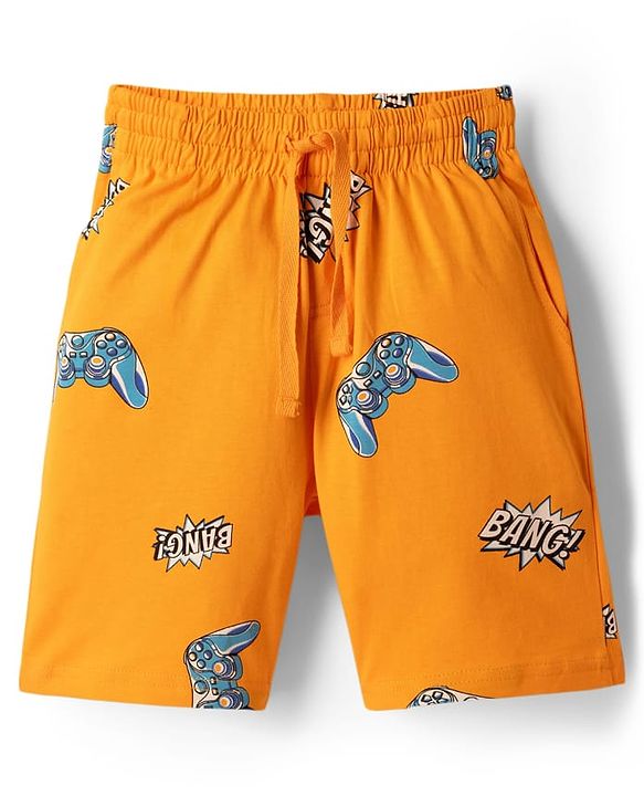 Pine Kids Cotton Knit Half Sleeves T-Shirt & Shorts Night Suit With Gaming Print - Blue