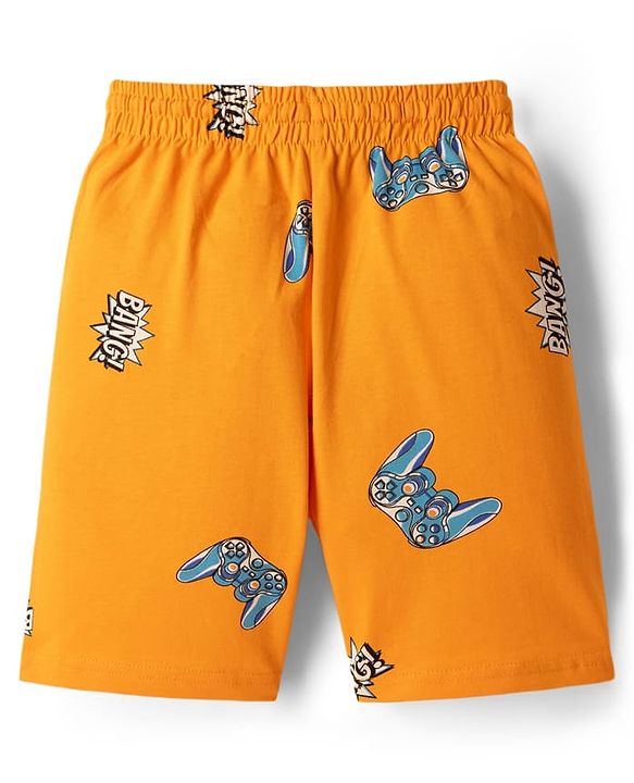 Pine Kids Cotton Knit Half Sleeves T-Shirt & Shorts Night Suit With Gaming Print - Blue