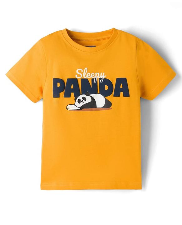 Pine Kids Cotton Knit Half Sleeves T-Shirt & Shorts Night Suit With Panda Print - Yellow
