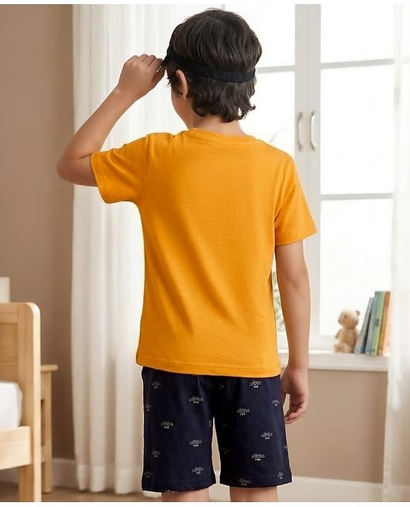 Pine Kids Cotton Knit Half Sleeves T-Shirt & Shorts Night Suit With Panda Print - Yellow