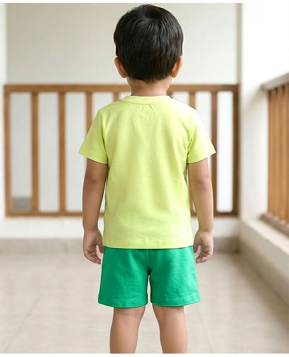 Babyhug Single Jersey Knit Half Sleeves T-Shirt & Shorts Set With Tiger Print - Green