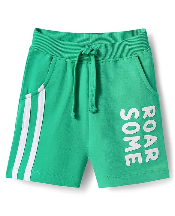 Babyhug Single Jersey Knit Half Sleeves T-Shirt & Shorts Set With Tiger Print - Green