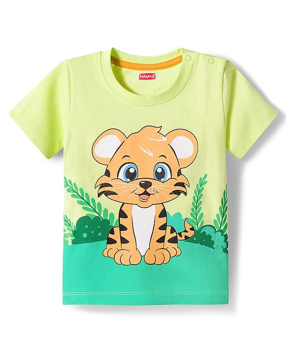 Babyhug Single Jersey Knit Half Sleeves T-Shirt & Shorts Set With Tiger Print - Green