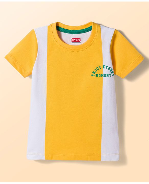 Babyhug Single Jersey Knit Half Sleeves Striped T-Shirt & Shorts Set with Text Print - Green