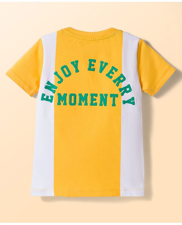 Babyhug Single Jersey Knit Half Sleeves Striped T-Shirt & Shorts Set with Text Print - Green