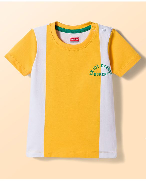 Babyhug Single Jersey Knit Half Sleeves Striped T-Shirt & Shorts Set with Text Print - Green
