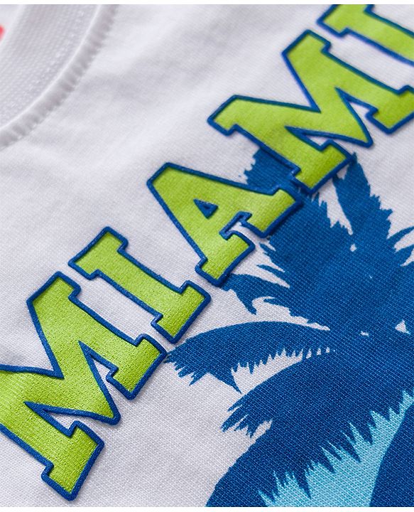 Babyhug Single Jersey Knit Sleevless T-Shirt & Shorts Set with Miami Print - Light Green & White