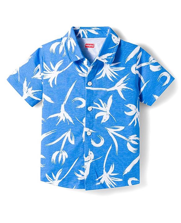 Babyhug Single Jersey Knit Half Sleeves Shirt & Shorts Set with Floral Print - Blue & Beige