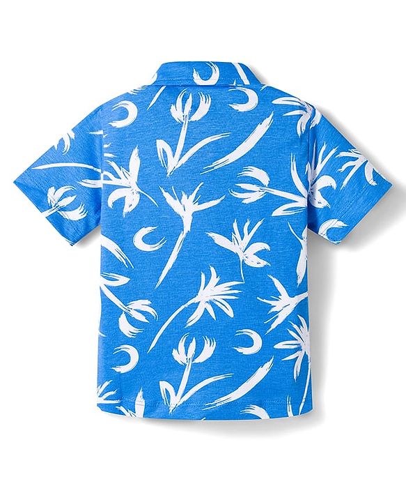 Babyhug Single Jersey Knit Half Sleeves Shirt & Shorts Set with Floral Print - Blue & Beige
