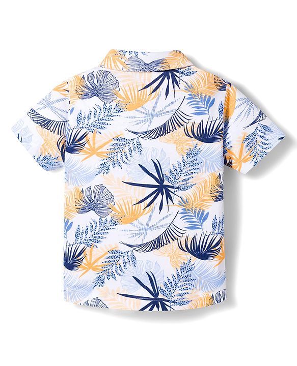 Babyhug Single Jersey Knit Half Sleeves Shirt & Shorts Set with Leaf Print - Navy Blue