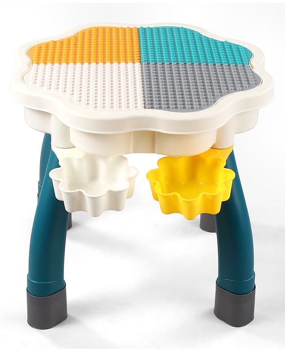 Babyhug Kids Activity Table & Chair Set - Multicolor| Building Block Surface| Storage Trays| Sturdy Chair| Easy to Assemble| Studying, Playing, Art & Craft, Drawing
