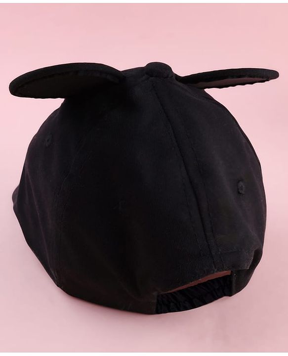 Babyhug Disney Cotton Woven Summer Cap With Mickey Mouse Graphics & Ear Applique Black - Diameter 20 cm