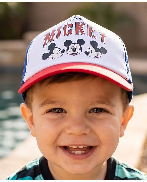 Babyhug Disney 100% Cotton Woven Summer Cap With Micky Mouse Graphics Multicolour - Diameter 18 cm