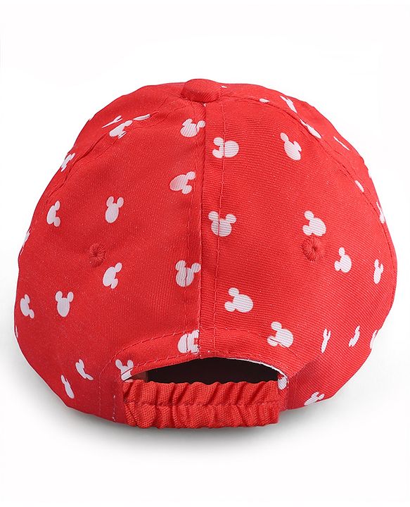 Babyhug Disney Cotton Woven Summer Cap With Mickey Mouse Graphics Red - Diameter 20 cm