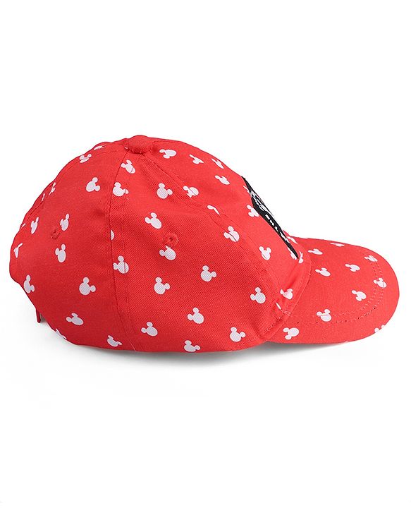 Babyhug Disney Cotton Woven Summer Cap With Mickey Mouse Graphics Red - Diameter 20 cm