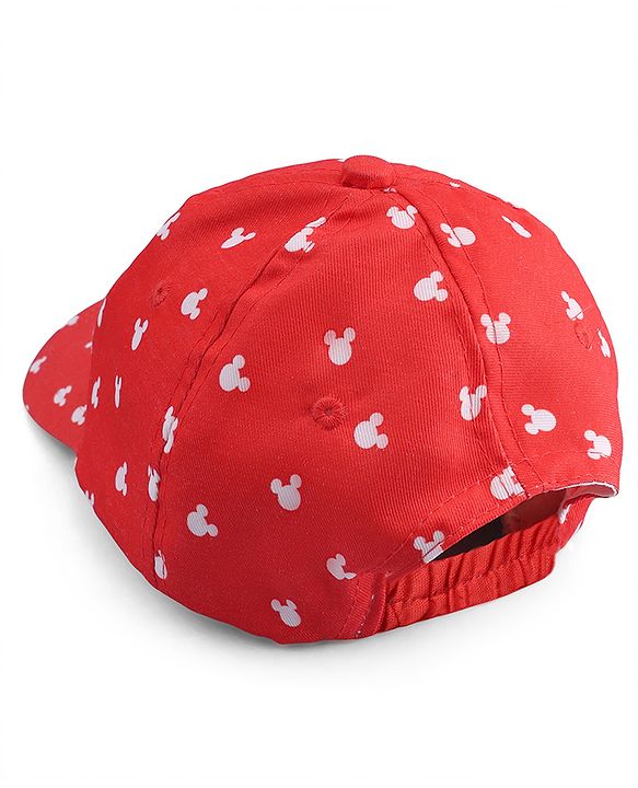 Babyhug Disney Cotton Woven Summer Cap With Mickey Mouse Graphics Red - Diameter 20 cm