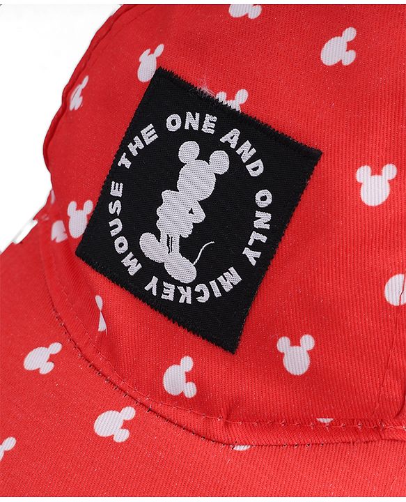 Babyhug Disney Cotton Woven Summer Cap With Mickey Mouse Graphics Red - Diameter 20 cm