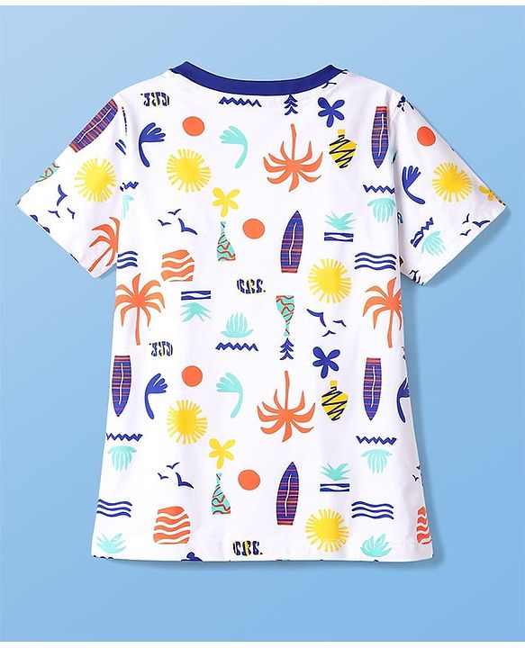 Pine Kids Cotton Knit Half Sleeves Co-Ord T-Shirt & Shorts Printed Night-Suit - White