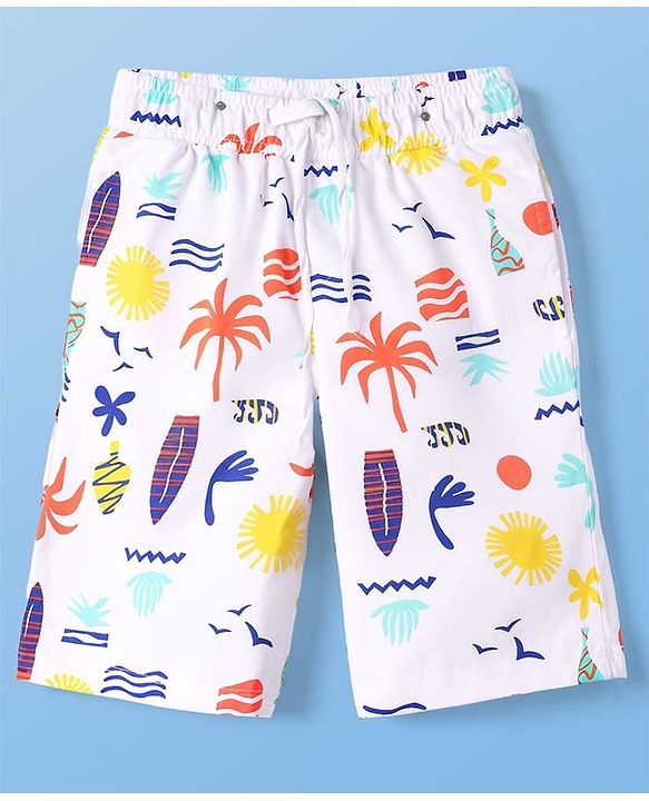 Pine Kids Cotton Knit Half Sleeves Co-Ord T-Shirt & Shorts Printed Night-Suit - White