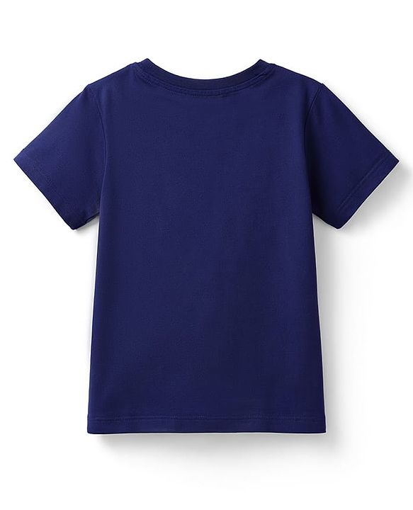 Pine Kids Cotton Knit Half Sleeves Text Printed T-Shirt & Shorts Night Suit - Navy Blue