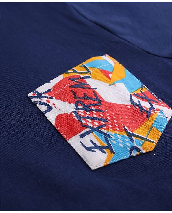 Pine Kids Cotton Knit Half Sleeves Text Printed T-Shirt & Shorts Night Suit - Navy Blue