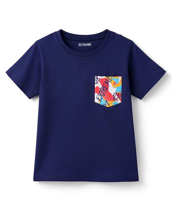 Pine Kids Cotton Knit Half Sleeves Text Printed T-Shirt & Shorts Night Suit - Navy Blue