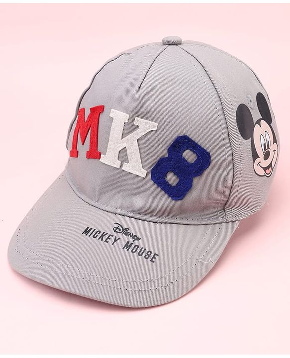 Babyhug Disney 100% Cotton Woven Summer Cap With Micky Mouse Graphics Grey - Diameter  19 cm