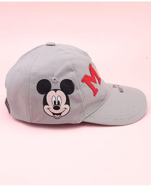 Babyhug Disney 100% Cotton Woven Summer Cap With Micky Mouse Graphics Grey - Diameter  19 cm