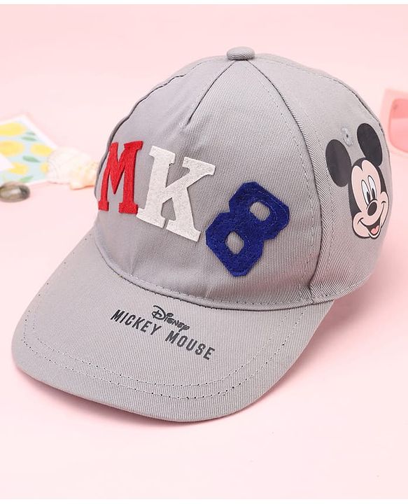 Babyhug Disney 100% Cotton Woven Summer Cap With Micky Mouse Graphics Grey - Diameter  19 cm