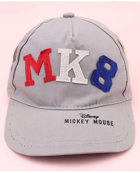 Babyhug Disney 100% Cotton Woven Summer Cap With Micky Mouse Graphics Grey - Diameter  19 cm