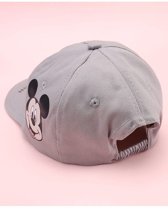 Babyhug Disney 100% Cotton Woven Summer Cap With Micky Mouse Graphics Grey - Diameter  19 cm