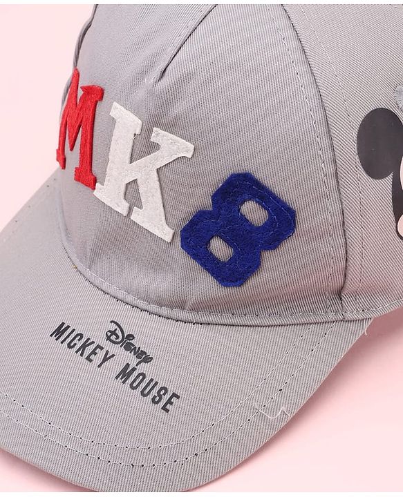 Babyhug Disney 100% Cotton Woven Summer Cap With Micky Mouse Graphics Grey - Diameter  19 cm