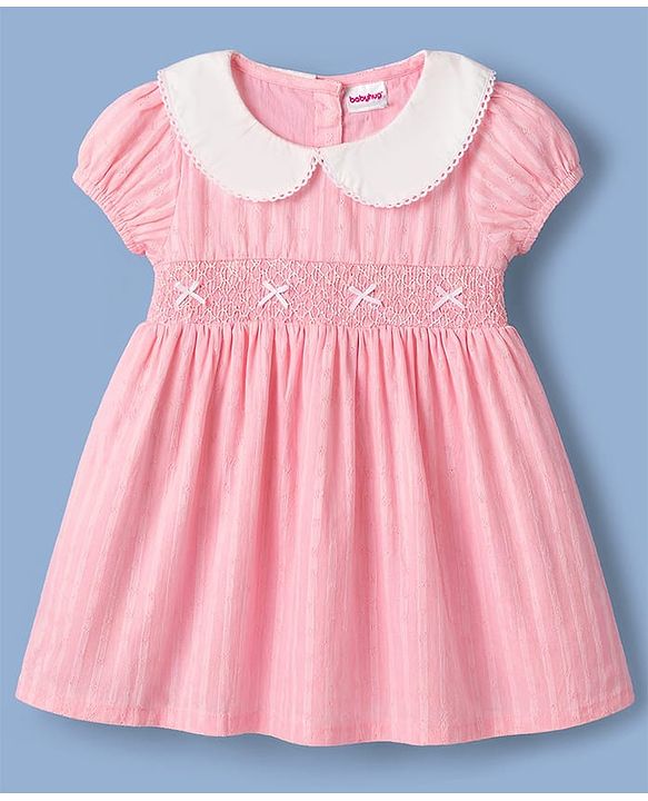 Babyhug Cotton Woven Half Sleeves Embroidered Frock With Bloomer - Pink