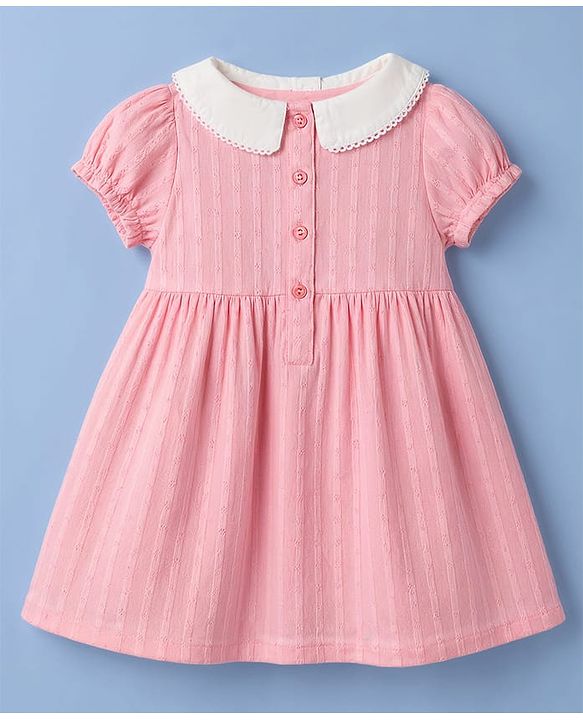 Babyhug Cotton Woven Half Sleeves Embroidered Frock With Bloomer - Pink