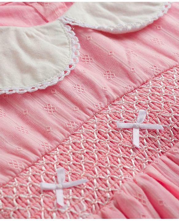Babyhug Cotton Woven Half Sleeves Embroidered Frock With Bloomer - Pink